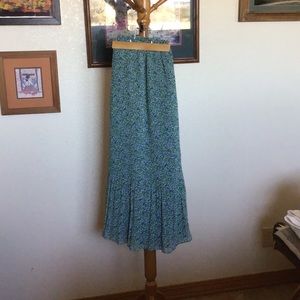 MNG Pleated Blue Floral Print Maxi Skirt USA Med